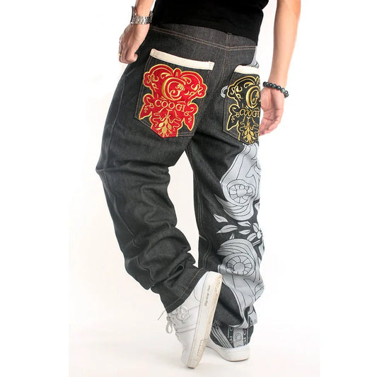 *LIMITED* DEPOT Red&Gold Embroidery Baggy Jeans